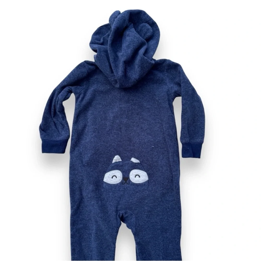 Carter's Fleece Outfit Blue 12M Raccoon Hood Footless